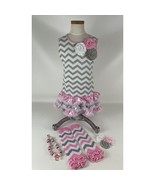 Girls Dress 5/6 Tutu Large Pink Chevron Boutique Dress Up Party 5 Pc Set... - $40.46 CAD