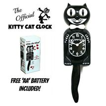 BLACK KITTY CAT CLOCK (3/4 Size) 12.75" Free Battery MADE IN USA Kit-Cat... - $49.99