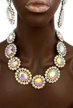 Luxurious Statement Party Necklace Earring Iridescent Aurora Borealis Cr... - £41.76 GBP