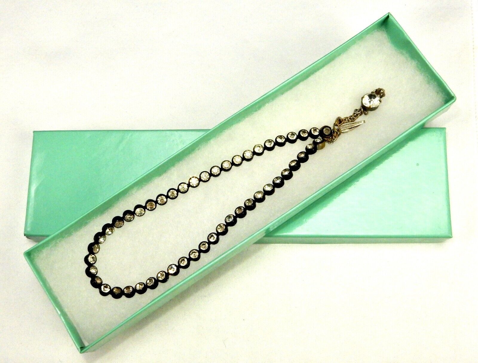 Vintage Choker Necklace, Black With Cut Glass Stones, Adjustable 11&quot;-14&quot;... - $8.77