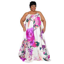 Printed Plus Size Casual Halter Maxi Long Dress - £42.22 GBP