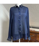 New York &amp; Company Semi Sheer Navy Blouse Silver Embellishment size Large - $19.80