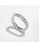 Exquisite 925 Sterling Silver Sky Blue Zirconia Eternity Ring (Size 4.75... - $39.99