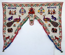 Vintage Door Valance Window Decor Wall Hanging Hand Embroidered 50 x 42 inch X14 - £30.86 GBP