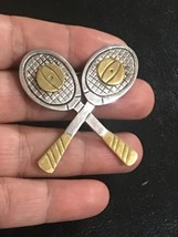 Vintage Sterling Silver Brass Tennis Racket Brooch Taxco Racquets TA-160 Mexico - £60.89 GBP