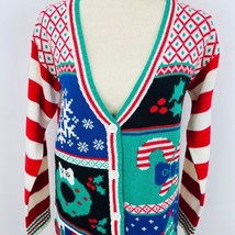 Ugly Christmas Sweater M Cardigan Wreaths Candy Canes Snowflake Holly Holiday - £31.63 GBP