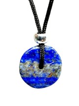 Lapis Lazuli Necklace Donut Disc Pendant Small Crystal Protection Gemstone Cord - £8.59 GBP