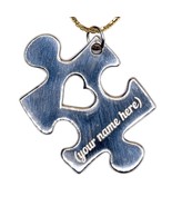 Puzzle Autism 925 Silver Heart Custom Personalized Name Engraved Handmad... - £54.43 GBP