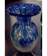 Mid Century Modern Millefiori Hand Blown Blue Art Glass Vase 8 In. - $370.72 MXN