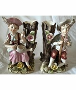 UCAGO Ceramics Japan Set of 2 Boy Girl Gardening Figurine with Vase Vintage - €19,64 EUR