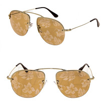 PRADA TEDDY PR58OS Aviator Gold Brown Hibiscus Mirrored Rimless Sunglasses 58O - £151.48 GBP