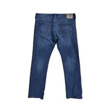 True Religion Ricky Relaxed Straight Blue Jeans Red Stitch Sz 40x33 - $88.21