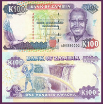 Zambia P34, 100 Kwacha, eagle / buffalo, Victoria Falls, rainbow UNC $12... - £1.94 GBP