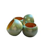 New Napkin Rings Lot Of 4 Round Wood Glossy Green Pearl Tone 2&quot; Decor - $24.99