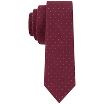 CALVIN KLEIN Burgundy Red Liquid Luxe Gray Pindot Silk Blend Skinny Tie - £18.77 GBP