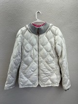 Eddie Bauer Womens Jacket Medium White Goose Down Skyliner Model Zip Up Hooded - $74.43