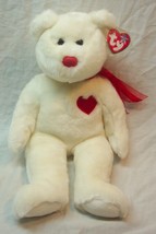 TY Beanie Buddy SOFT WHITE &amp; RED VALENTINO TEDDY BEAR 13&quot; Stuffed Animal... - £15.57 GBP
