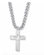 Sterling Silver Pierced And Centered Dove Cross Necklace &amp; Chain - £62.64 GBP