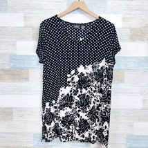 Chicos Travelers Floral Dot Tunic Top Black White Short Sleeve Womens Large 2 - £50.91 GBP