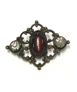 Vintage Antique Costume Filigree Brooch with Purple Cabochon, Rhinestones - $173.21 MXN