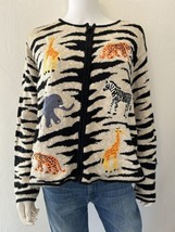 Vintage Belle Pointe Cardigan Sweater Safari Animals Size L - £52.58 GBP