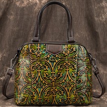 Genuine Leather Handbag 2022 New Vintage Embossing Women Bag Hand Painted Floral - £96.27 GBP