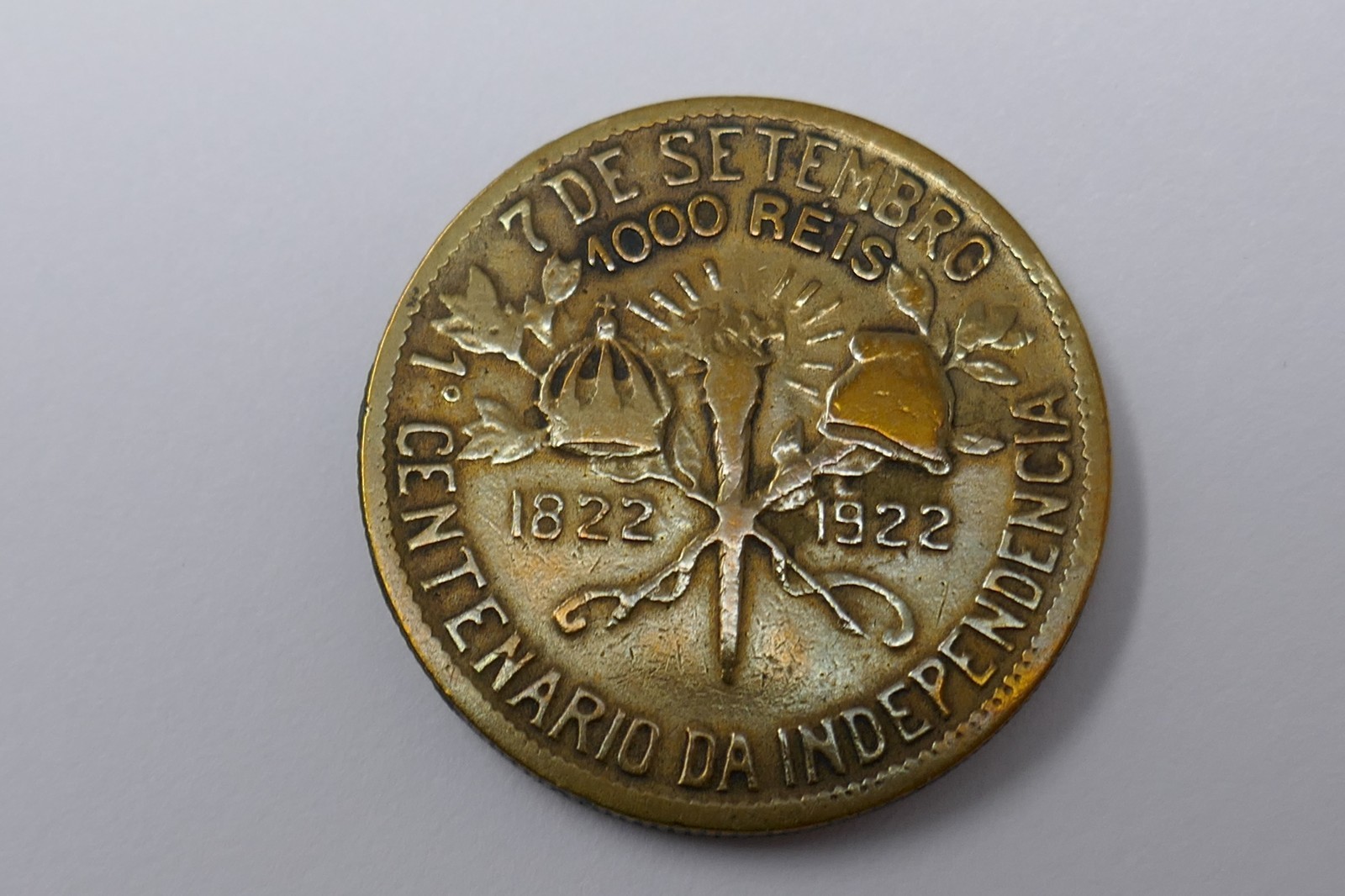 Brazil 1922 Pedro I and Epitácio Pessoa 1000 Réis Independence Centennial Coin Item image 6