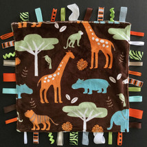 Baby Security Blanket Tags Taggies Giraffe, Hippo, Monkey, Safari Theme  13 x 13 - $13.74