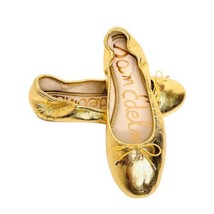 Sam Edelman Felicia Ballet Flat Shoe Women Sz 7 Logo Charm Bow Color Gold New - £21.67 GBP