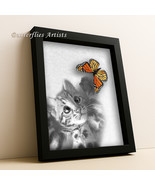 Real Monarch Butterfly &amp; Bengal Kitten Framed Shadowbox Display Nature W... - $106.63 CAD