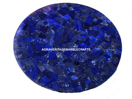 Marble Round Coffee Dining Table Top Lapis Lazuli Inlay Random Stone Decor M195 - £243.21 GBP+
