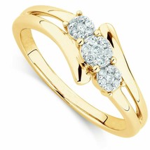 0.20 KT Diamanti Finti 3-Stone Grappolo By-Pass Fidanzamento Anello 14k Dorato - £66.43 GBP