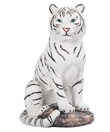 Rainforest Jungle Apex Predator White Bengal Tiger Sitting On Rock Figurine - $28.69 CAD