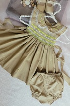 Honey Wheat Smocked Embroidered Baby Girl Dress. Flower Girl Dress. Formal Dress - £30.83 GBP