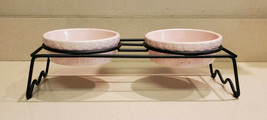 Signature Housewares Inc. Pink &quot;Feed Me &amp; Thirsty&quot; Cat Bowls w/ Metal Stand - £23.67 GBP