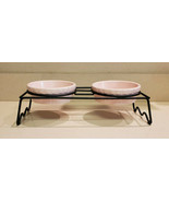 Signature Housewares Inc. Pink &quot;Feed Me &amp; Thirsty&quot; Cat Bowls w/ Metal Stand - £23.31 GBP