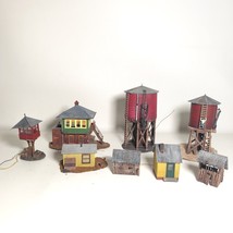 HO Scale Buildings &amp; Water Towers Lot of 8 Painted Structures w Lights A... - $49.99