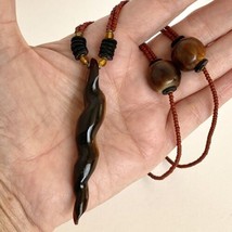 Vintage Boho Carved Resined Wood &amp; Glass Beads Earth Tone Handmade Necklace 19” - £19.14 GBP