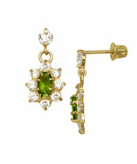 14K Yellow Gold Children Girl Peridot Birthstone Oval Dangle ScrewBack E... - $92.57