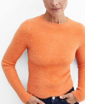 Mango Womens Ribbed Soft Sweater - Orange, Size Small - $39.60