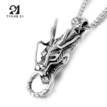 Mens Punk Dragon Head Pendant Necklace Biker Jewelry Stainless Steel Chain 24&quot; - £7.15 GBP