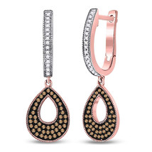 10kt Rose Gold Womens Round Red Color Enhanced Diamond Dangle Earrings 1... - £446.28 GBP