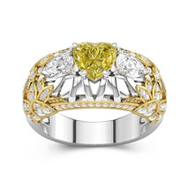 Sunflower Engagement Ring With Hollow Out Design In Two Tone Heart Diamond Rings - £114.50 GBP