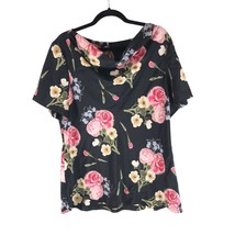 Leslie Fay Womens Vintage Top Blouse Waterfall Neckline Floral Black Pink 18 - £5.42 GBP