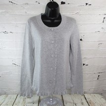 Tommy Hilfiger Womens Medium (8/10) Pima Cotton Ruffled Cardigan Sweater Gray - £12.94 GBP
