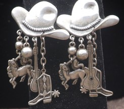 Silver Tone Cowgirl Earrings Dangle Pierced Jewelry Vintage - £10.11 GBP