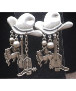 Silver Tone Cowgirl Earrings Dangle Pierced Jewelry Vintage - £10.05 GBP
