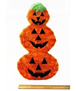 Vintage Plastic Fleece Halloween Lighted Jack-O-Lanterns 24&quot; H w/ Metal ... - $27.68