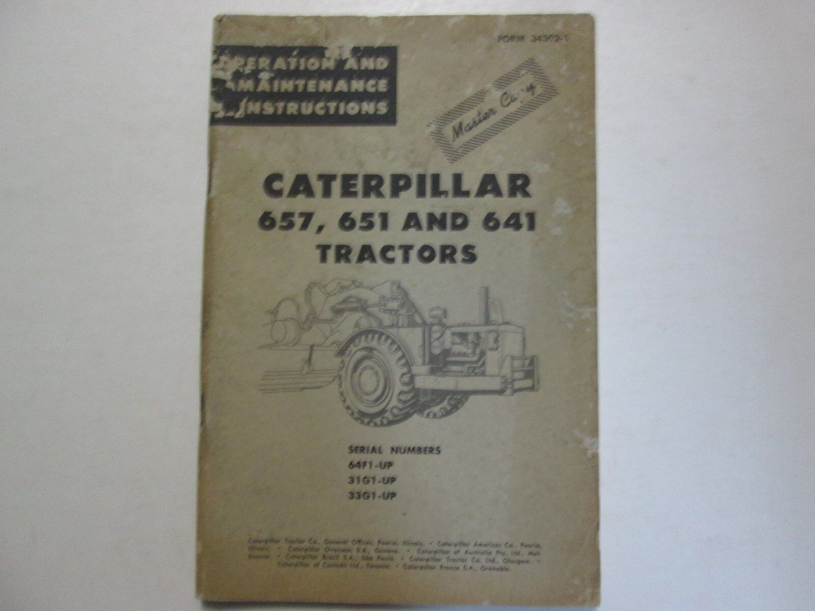 Caterpillar 657, 651 E 641 Trattori Operazione E Cura Instructions OEM - $13.91