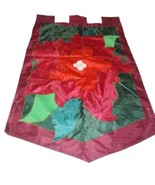 Vtg RCS Embroidered Double Christmas Poinsettia Garden Flag 28x45 Metall... - £11.68 GBP